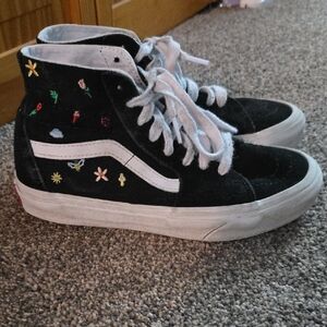 Vans Women's High-Top Sneakers - Black with Colorful Embroidery